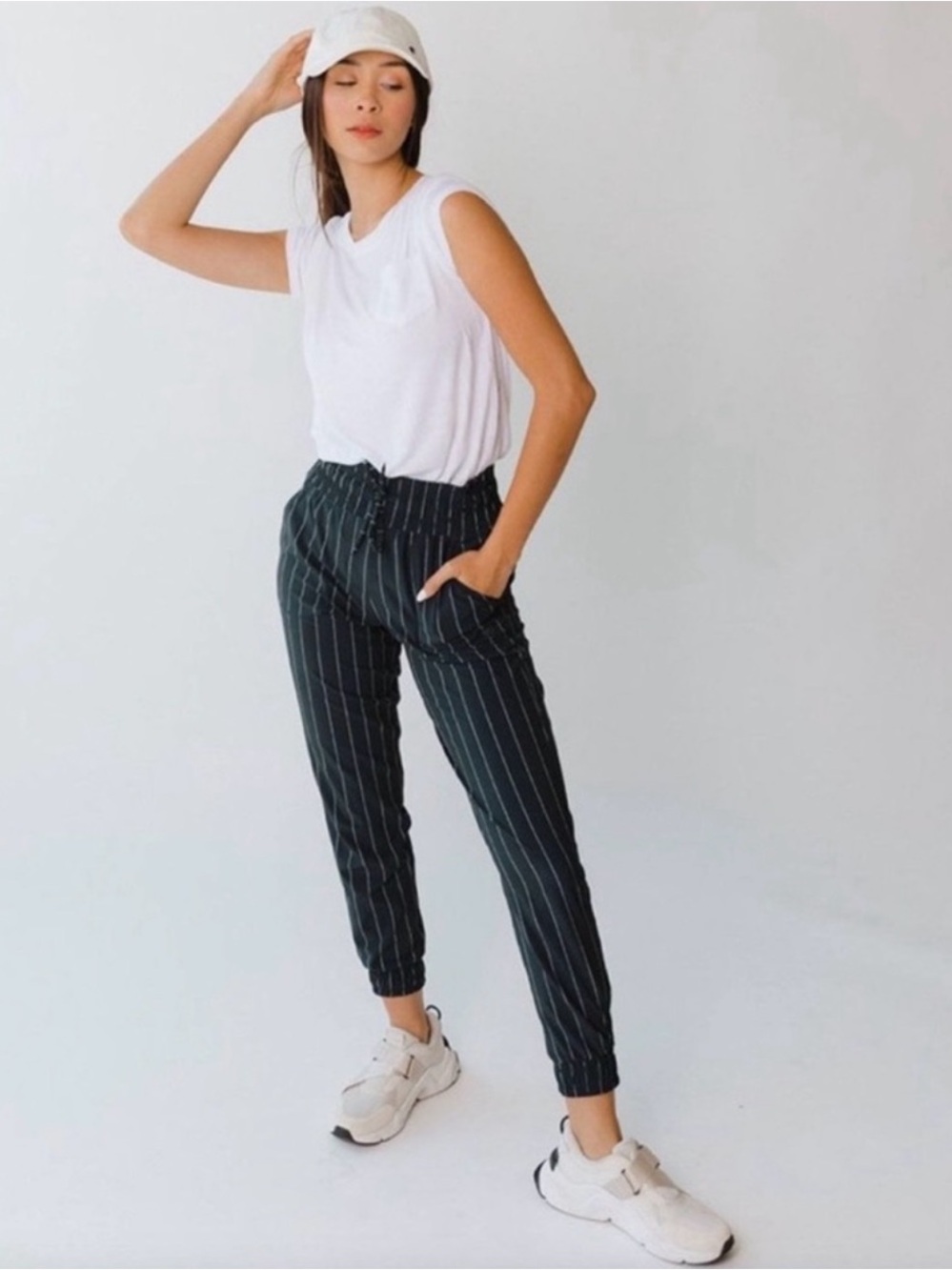 Albion Black Pinstripe Jogger Track Pants